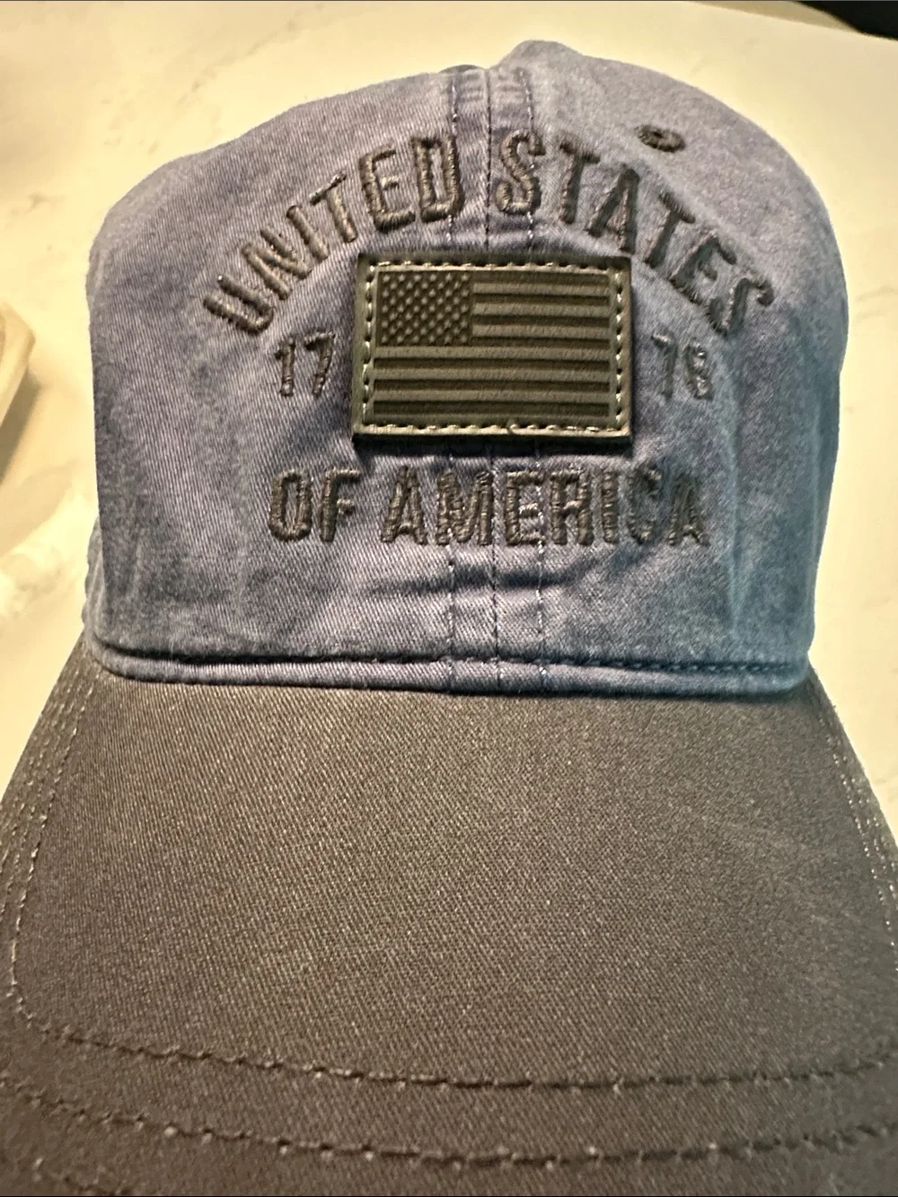 Legacy Unisex USA Embroidered Two-Tone Adjustable Cap in Slate Blue and Charcoal